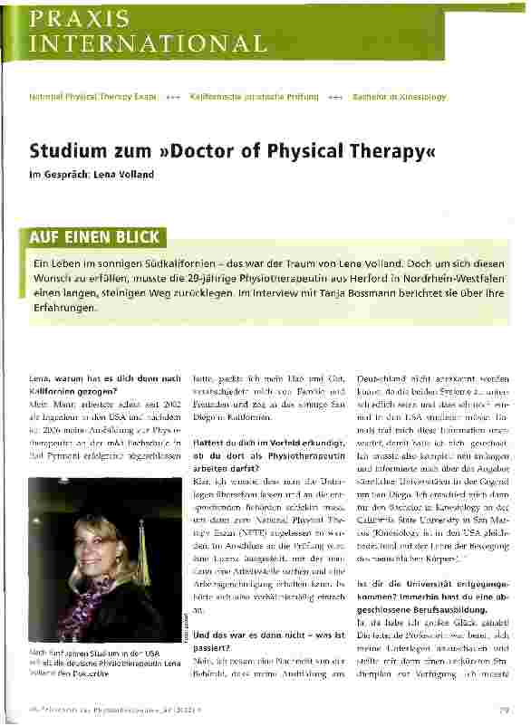 Vorschauseite 1: Studium zum »Doctor of Physical Therapy«