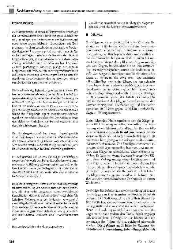 Vorschauseite 2: Koma nach Selbstextubation eines intubierten Patienten SchadenersatzansprücheBGB § 253, § 280, § 611, § 823 Abs. 1