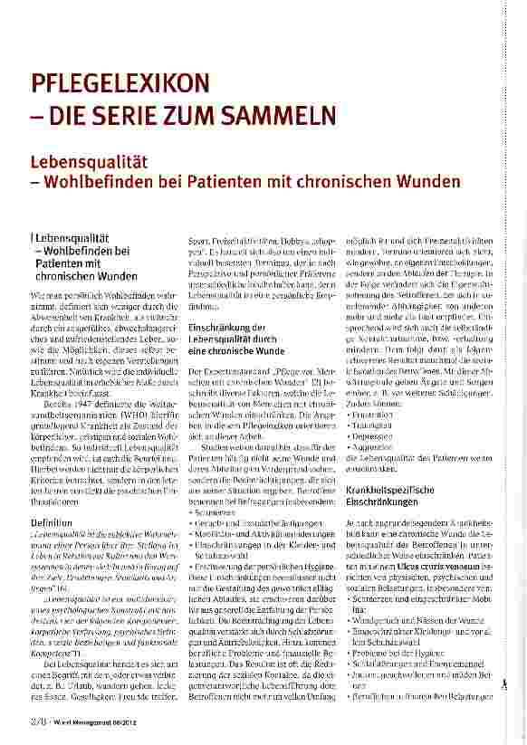 Vorschauseite 1: PFLEGE LEXIKON -DIE SERIE ZUM SAMMELN Lebensqualität - Wohlbefinden bei Patienten mit chronischen Wunden