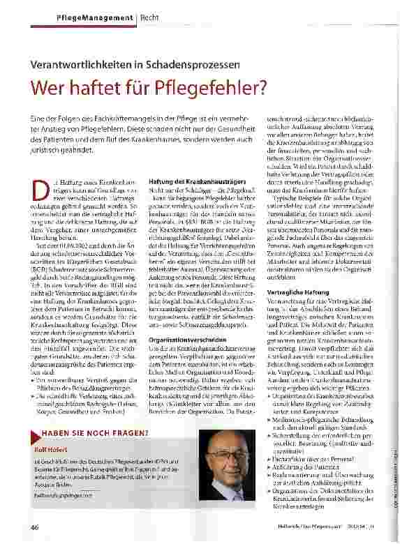 Vorschauseite 1: Wer haftet für Pflegefehler?