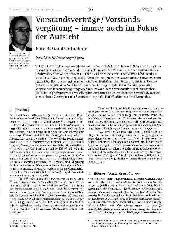 Vorschauseite 1: Vorstandsverträge /Vorstands-Vergütung - immer auch im Fokus der Aufsicht