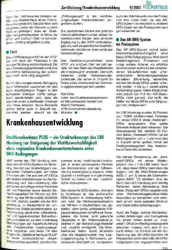 Vorschauseite 1: Stadtkrankenhaus PLUS Ein Strukturkonzept der LBK Hamburg zur Steigerung der Wettbewerbsfähigkeit eines regionalen Krankenhausunternehmens unter DRG-Bedingungen