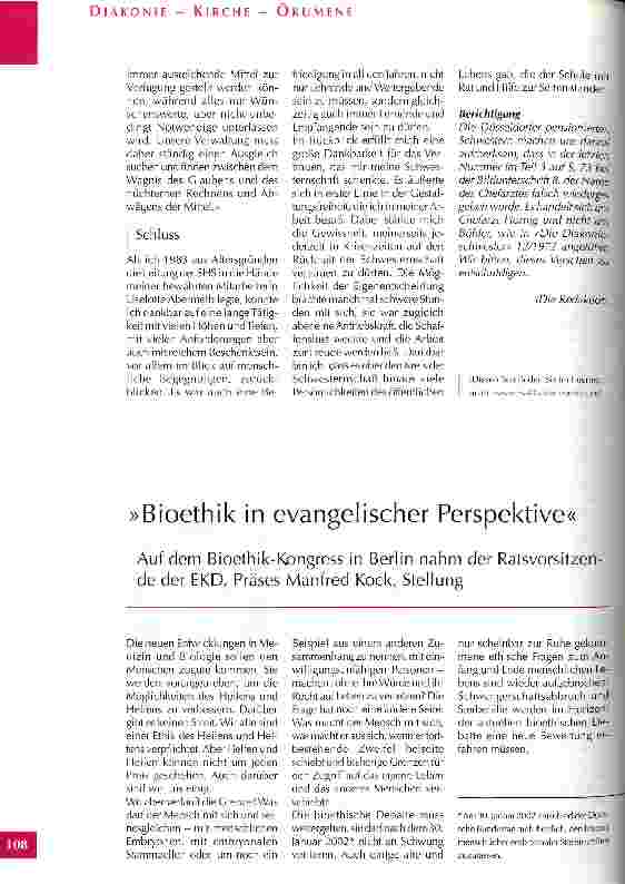 Vorschauseite 1: Bioethik in evangelischer Perspektive