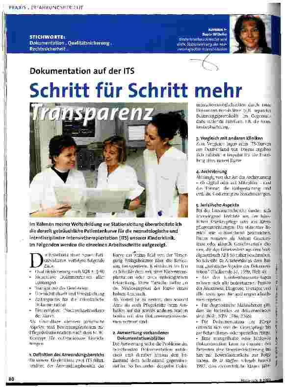 Vorschauseite 1: Schritt für Schritt mehr Transparenz Dokumentation auf der ITS