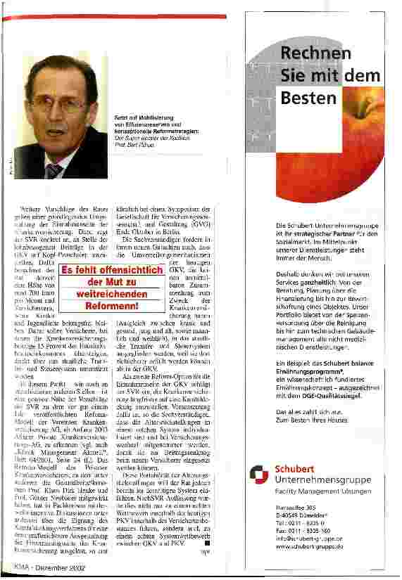 Vorschauseite 2: Wirtschafts-Weise für Kopfpauschalen in der GKV Gesundheitsreform / Jahresgutachten 2002/2003 des Sachverständigenrates
