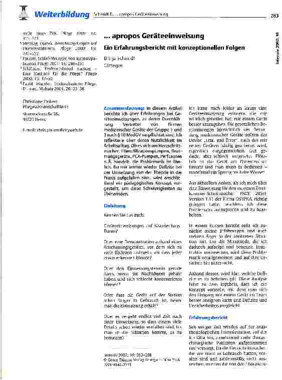 Vorschauseite 1: ... apropos Geräteeinweisung Ein Erfahrungsbericht mit konzeptionellen Folgen