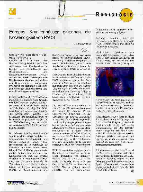 Vorschauseite 1: Europas Krankenhäuser erkennen die Notwendigkeit von PACS