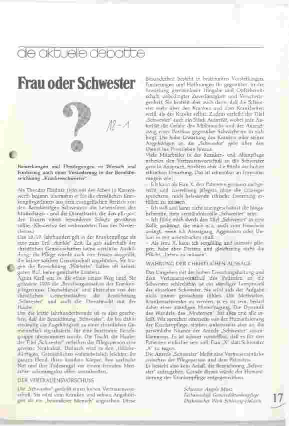 Vorschauseite 1: Frau oder Schwester Die aktuelle Debatte