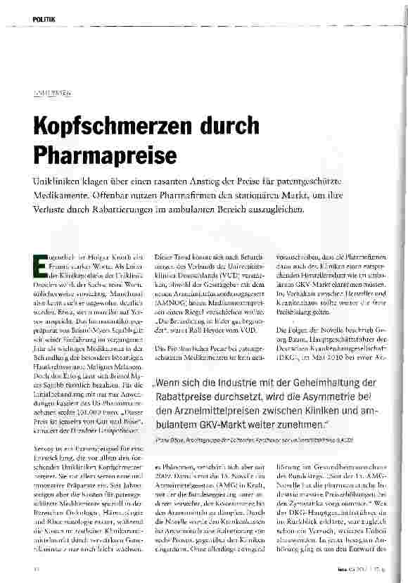 Vorschauseite 1: Kopfschmerzen durch Pharmapreise