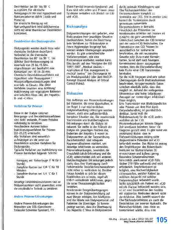 Vorschauseite 5: Patienten mit Prionenerkrankungen an der Dialyse - eine Risikobewertung