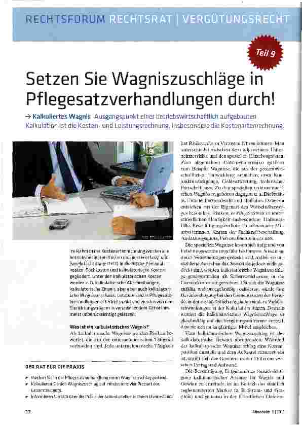 Vorschauseite 1: Setzen Sie Wagniszuschläge in Pflegesatzverhandlungen durch!