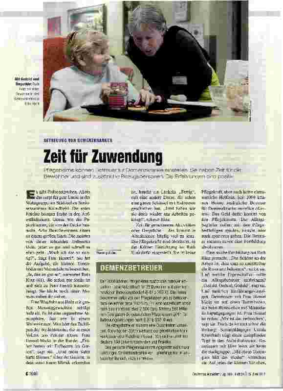 Vorschauseite 1: BETREUUNG VON DEMENZKRANKENZeit für Zuwendung