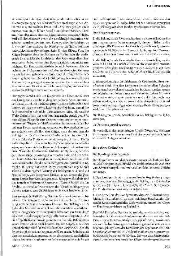 Vorschauseite 3: Nachweis eines Produktfehlers bei einem Medizinprodukt (Hüftprothese)
