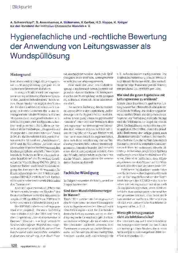 Vorschauseite 1: Hygienefachliche und -rechtliche Bewertung der Anwendung von Leitungswasser als Wundspüllösung