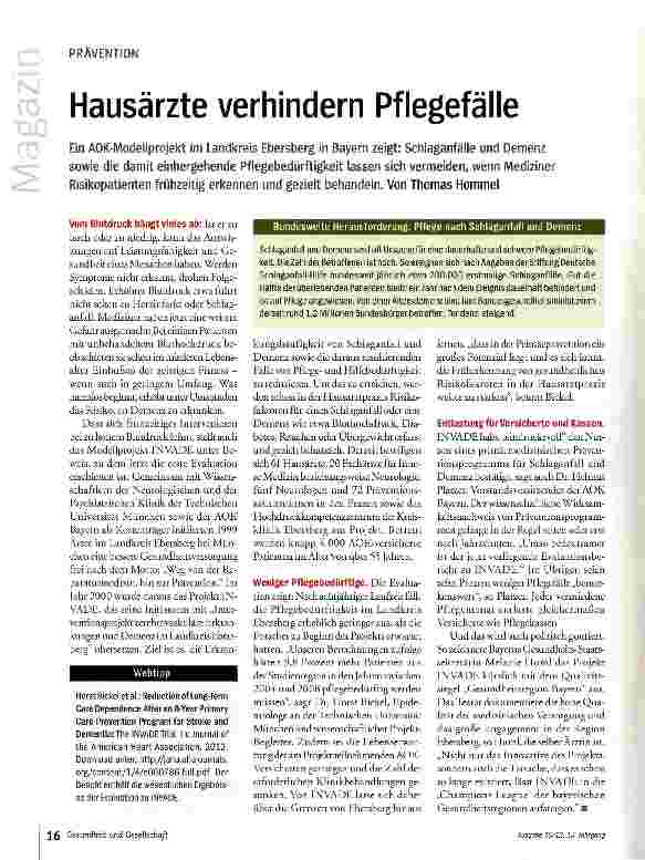 Vorschauseite 1: Hausärzte verhindern Pflegefälle