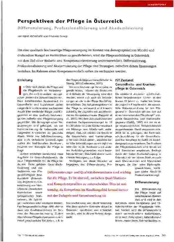 Vorschauseite 1: Perspektiven der Pflege in Österreich
