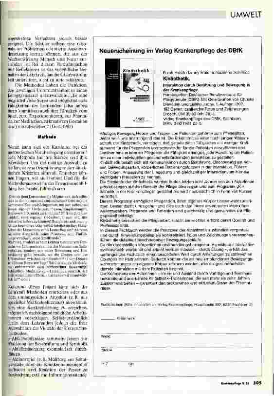 Vorschauseite 4: Umwelthygiene in der Krankenpflegeausbildung? Teil III und Schluß