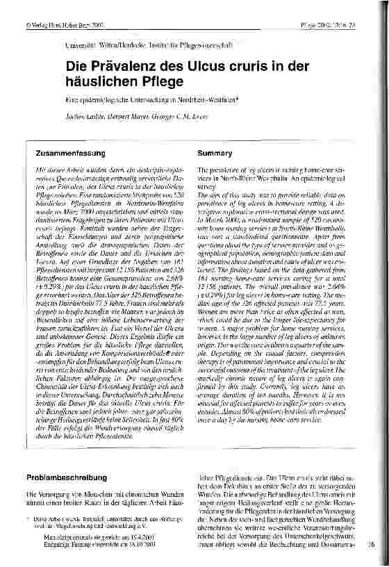 Vorschauseite 1: Die Prävalenz des Ulcus cruris in der häuslichen Pflege