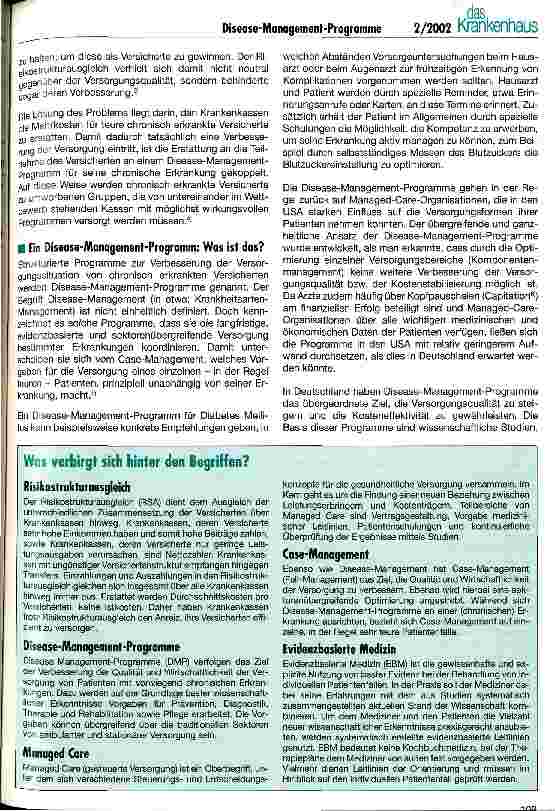 Vorschauseite 2: Disease-Management-Programme Chance oder Gefahr für Krankenhäuser?