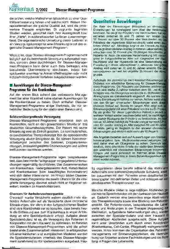 Vorschauseite 3: Disease-Management-Programme Chance oder Gefahr für Krankenhäuser?