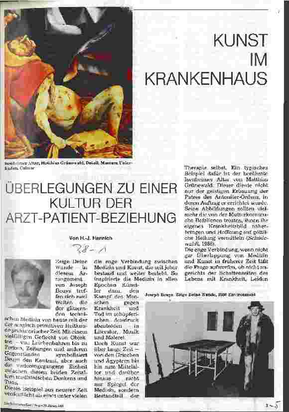 Vorschauseite 1: Überlegungen zu einer Kultur der Arzt-Patient-Beziehung Kunst im Krankenhaus