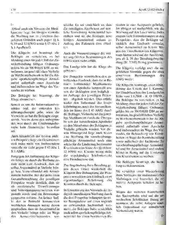 Vorschauseite 2: Abholung im Auftrag des Patienten ist kein unerlaubter Versandhandel Oberlandesgericht Köln, Urteil vom 7. September 2001
