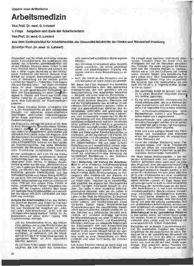 Vorschauseite 1: Arbeitsmedizin 1. Folge: Aufgaben und Ziele der Arbeitsmedizin