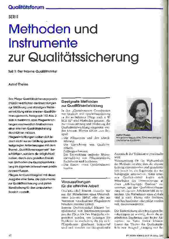 Vorschauseite 1: Methoden und Instrumente zur Qualitätssicherung Teil 1: Der interne Qualitätszirkel