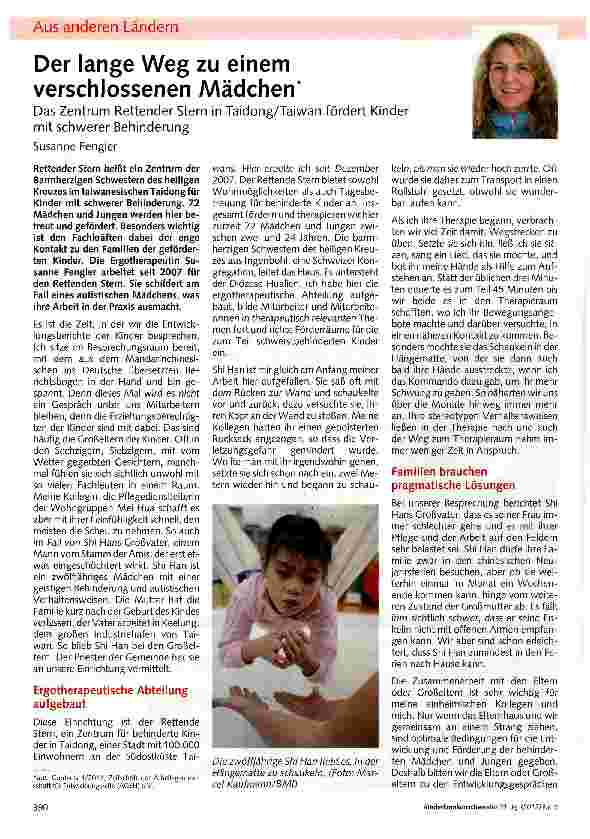 Vorschauseite 1: Der lange Weg zu einem verschlossenen Mädchen*Das Zentrum Rettender Stern in Taidong/Taiwan fördert Kinder mit schwerer Behinderung