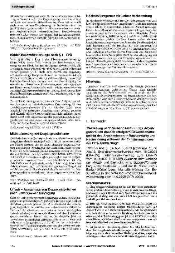 Vorschauseite 1: TV-Geltung nach Verbandsaustritt des Arbeitgebers und danach erfolgtem Gewerkschaftsbeitritt des Arbeitnehmers - Nachbindung und Nachwirkung während der Einführungsphase der ERA-T…
