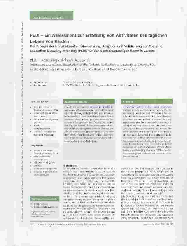 Vorschauseite 1: PEDI Ein Assessment zur Erfassung von Aktivitäten des täglichen Lebens von Kindern
