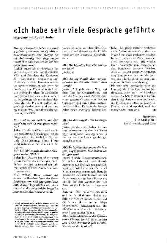 Vorschauseite 1: «Ich habe sehr viele Gespräche geführt»Interview mit Rudolf Joder