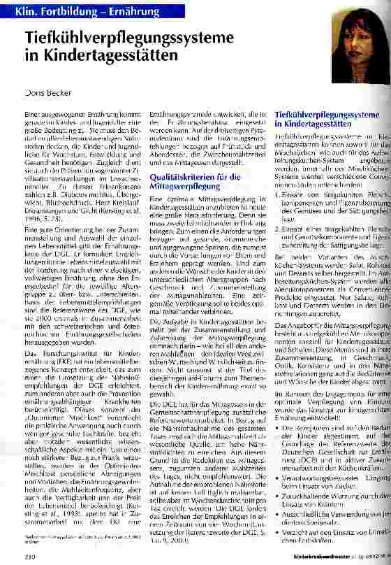 Vorschauseite 1: Tiefkühlverpflegungssysteme in Kindertagesstätten