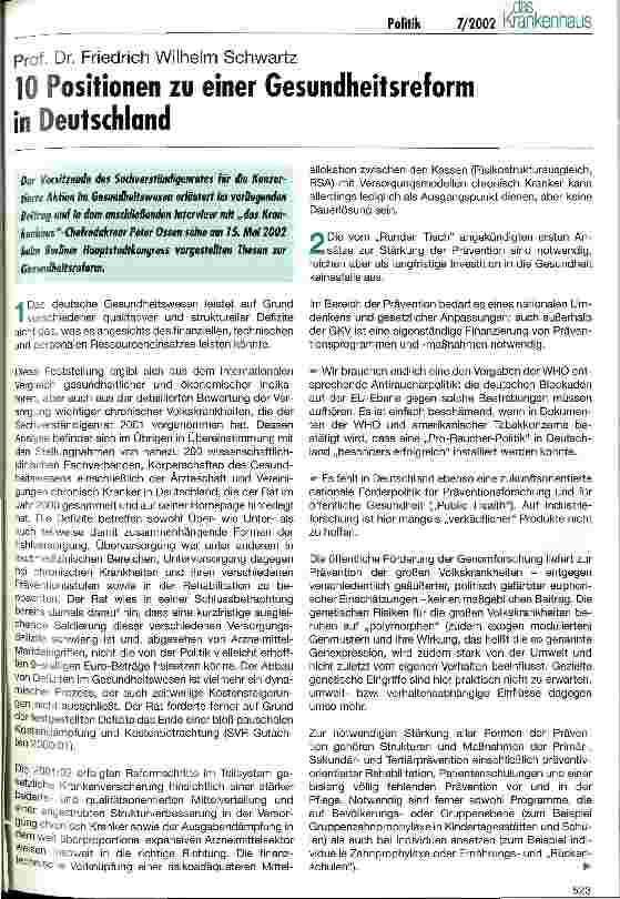Vorschauseite 1: 10 Positionen zu einer Gesundheitsreform in Deutschland
