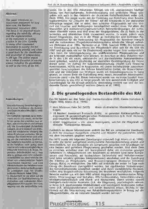 Vorschauseite 2: Das Resident Assessment Instrument (RAI) Ausgewählte empirische Befunde und Konsequenzen für die pflegewissenschaftliche Diskussion in Deutschland