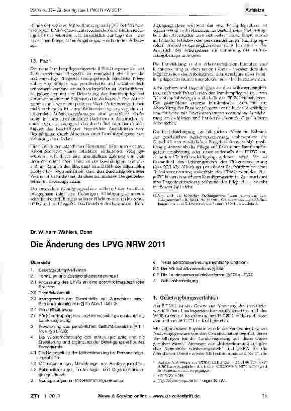 Vorschauseite 1: Die Änderung des LPVG NRW 2011
