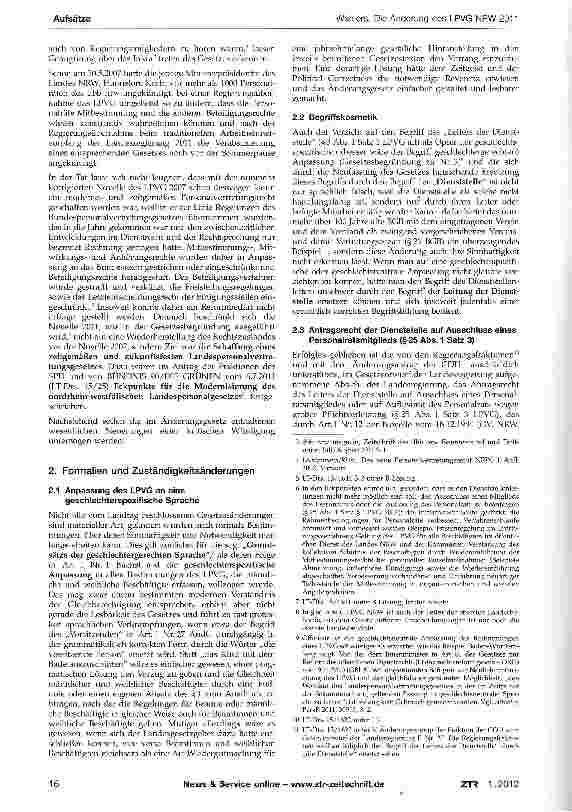 Vorschauseite 2: Die Änderung des LPVG NRW 2011