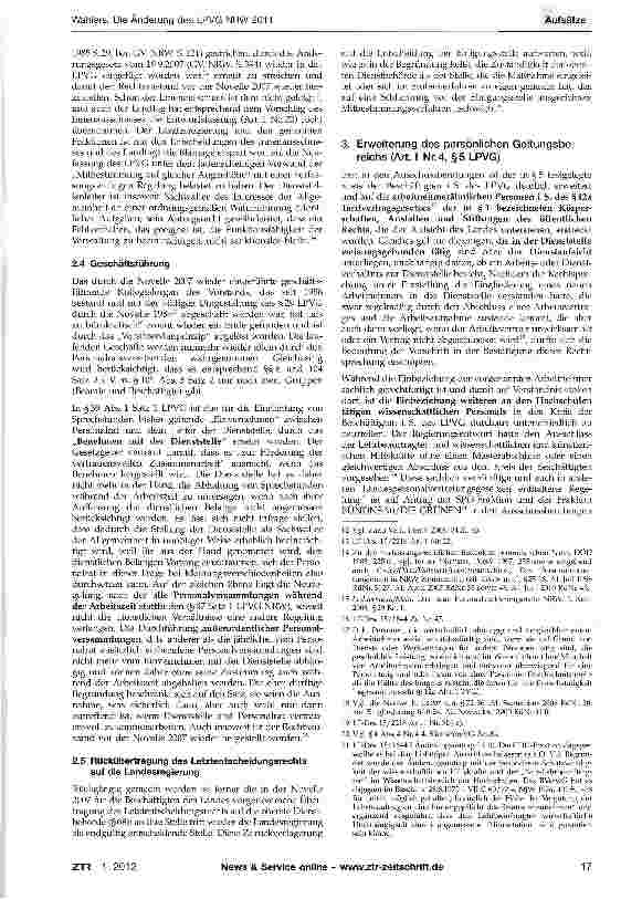 Vorschauseite 3: Die Änderung des LPVG NRW 2011