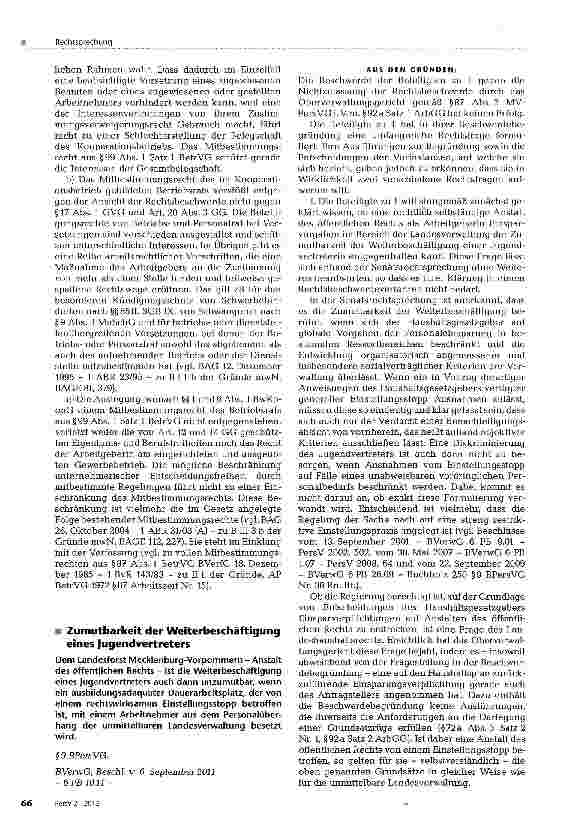 Vorschauseite 1: Zumutbarkeit der Weiterbeschäftigung eines Jugendvertreters
