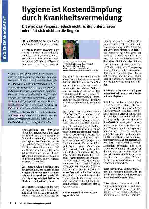 Vorschauseite 1: Hygiene ist Kostendämpfung durch Krankheitsvermeidung