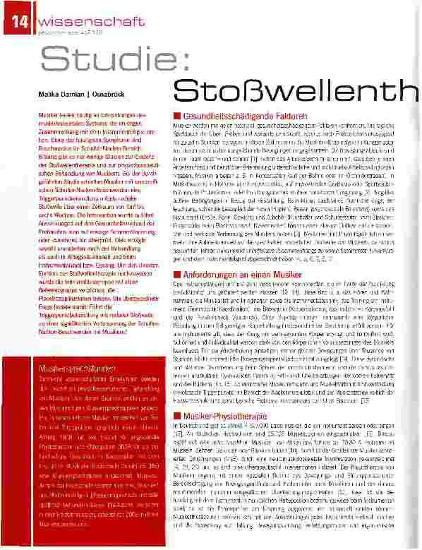 Vorschauseite 1: Stuie: Stoßwellentherapie bei Musikern