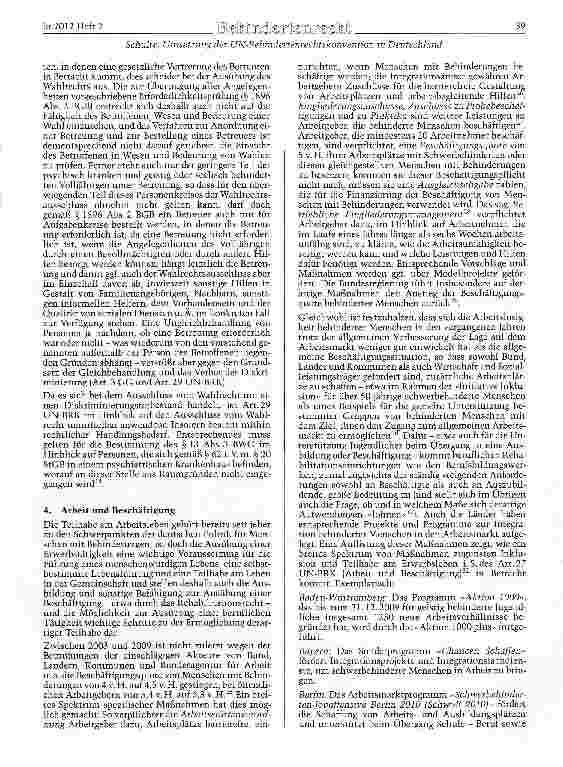 Vorschauseite 6: Die Umsetzung der UN-Behindertenrechtskonvention in Deutschland -aktuelle Bestandsaufnahme und weiterer Handlungsbedarf