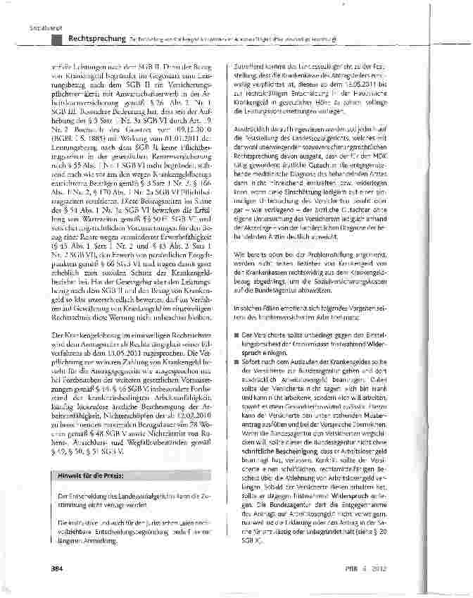 Vorschauseite 5: Zur Fortzahlung von Krankengeld bei anhaltender Arbeitsunfähigkeit (hier: einstweilige Anordnung)