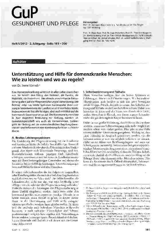 Vorschauseite 1: Unterstützung und Hilfe für demenzkranke Menschen Wie zu leisten und wo zu regeln?