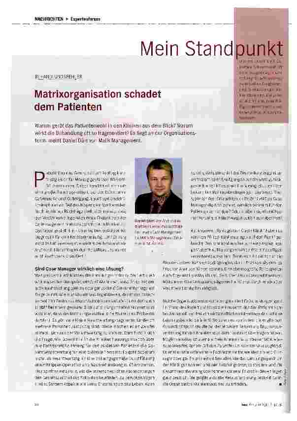 Vorschauseite 1: Matrixorganisation schadet dem Patienten