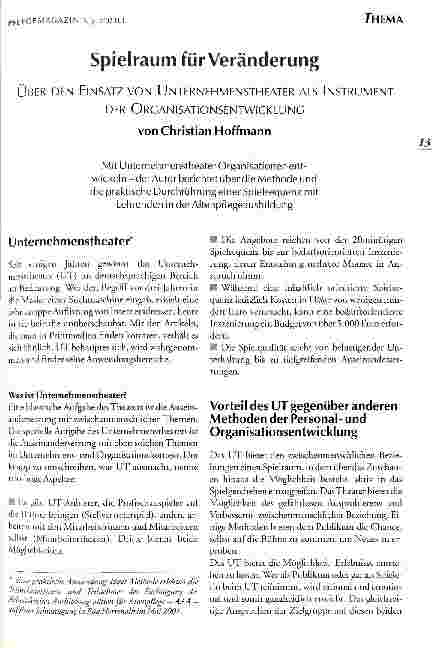 Vorschauseite 1: Spielraum für Veränderung Über den Einsatz von Unternehmenstheater als Instrument der Organisationsentwicklung