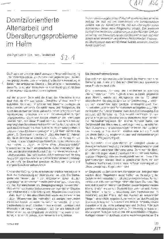 Vorschauseite 1: Domizilorientierte Altenarbeit und Überalterungsprobleme im Heim