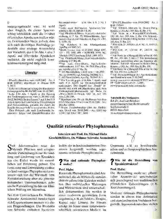 Vorschauseite 1: Qualität rationaler Phytopharmaka Interview mit Prof. Dr. Michael Habs, Geschäftsführer, Dr. Willmar Schwabe Arzneimittel