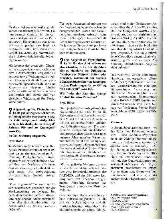 Vorschauseite 5: Qualität rationaler Phytopharmaka Interview mit Prof. Dr. Michael Habs, Geschäftsführer, Dr. Willmar Schwabe Arzneimittel