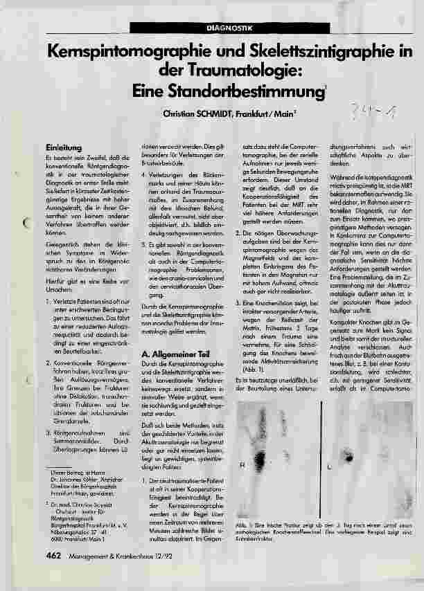 Vorschauseite 1: Kernspintomographie und Skelettszintigraphie in der Traumatologie: Eine Standortbestimmung